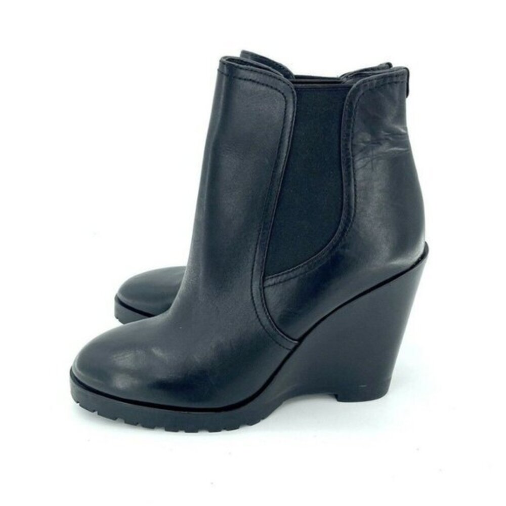MICHAEL KORS Thea Wedge Ankle Boots Black Leather Pull On SZ 8